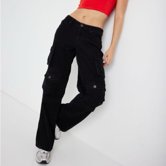 [05/S/Ins30”]Garage Black Wide Leg Low Rise Cargo Jeans - Picture 1 of 10